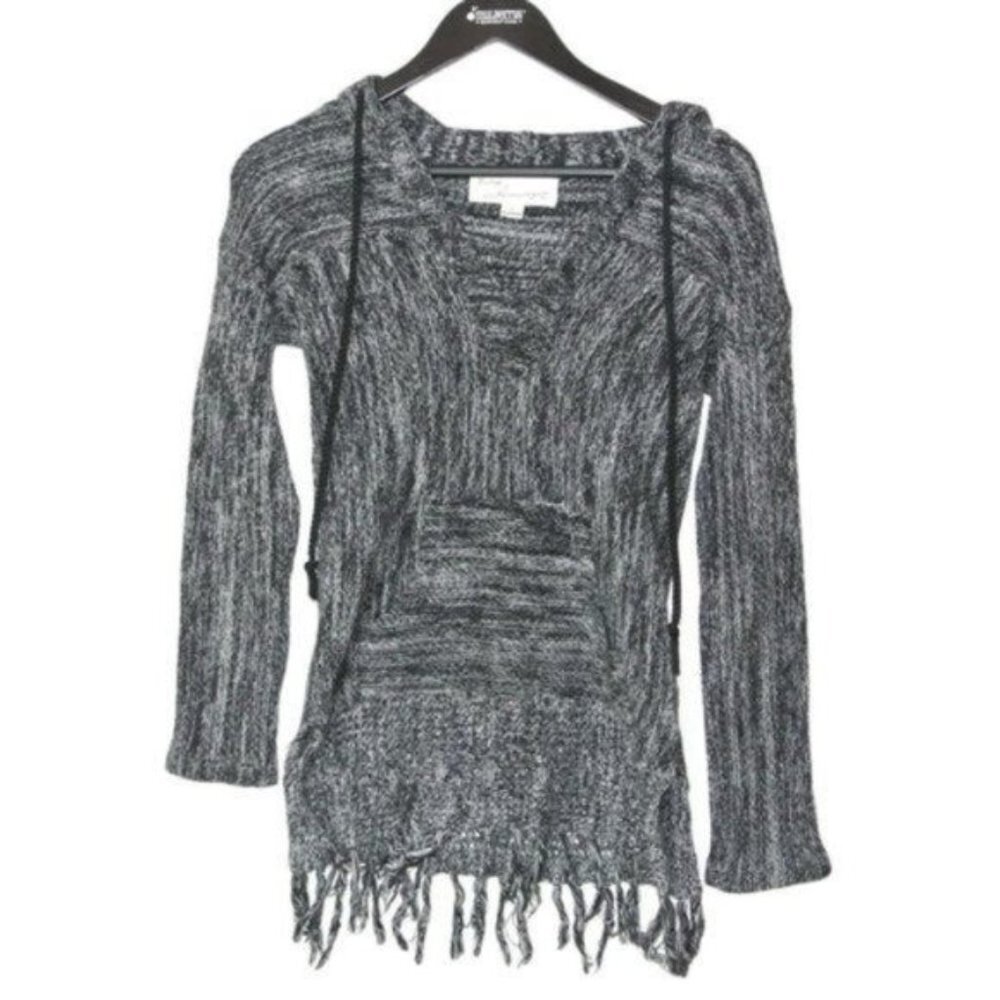 Vintage‎ Havana Marbled Hooded Fringe Sweater S